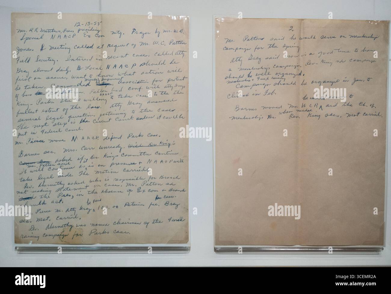 Minuti scritti a mano da Rosa Parks della filiale di Montgomery, National Assoc. For the Advancement of Colored People (NAACP), NY Public Library achives Foto Stock