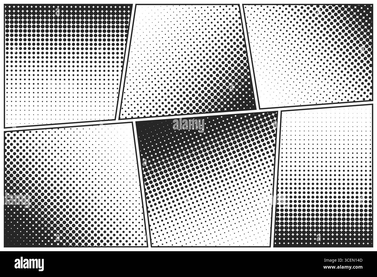 Sfondo fumettistico dei cartoni animati. Poster in bianco e nero del libro di fumetti con elementi mezzitoni. Stile Pop Art retrò. Illustrazione vettoriale Illustrazione Vettoriale