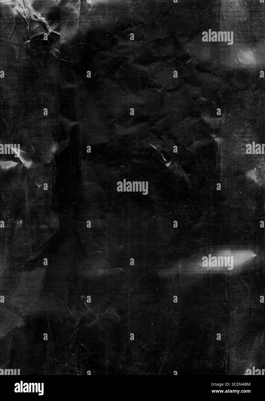 Sovrapposizione grunge. Schermo in difficoltà. Vecchia struttura in plastica nera graffiata. Rumore di polvere su sfondo di carta con sfocatura astratta di colore grigio scuro. Foto Stock