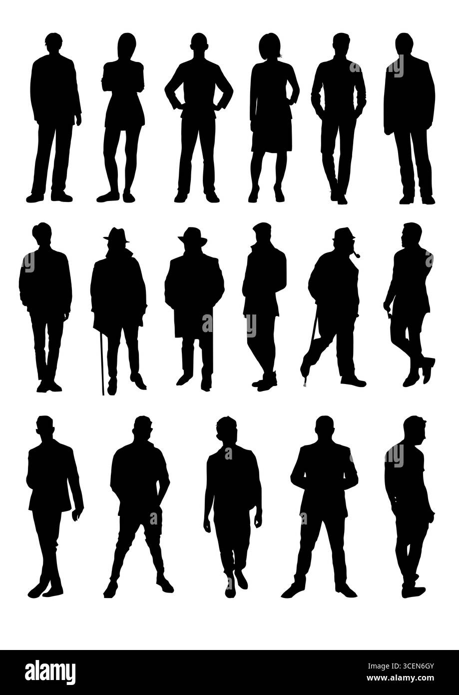 Sagome delle persone. Illustrazione in bianco e nero Illustrazione Vettoriale