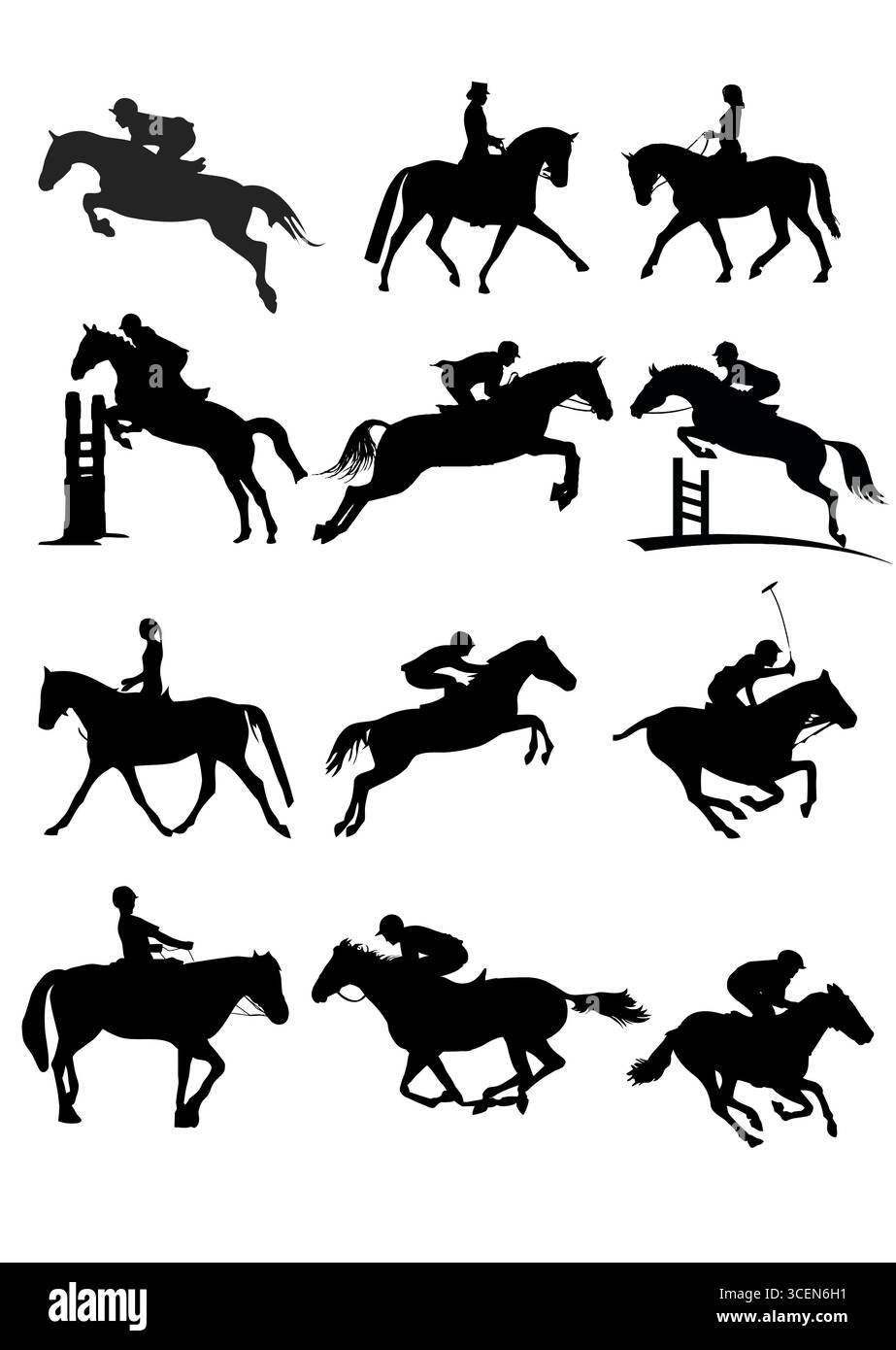 Silhouette Black and White Horses. Illustrazione vettoriale Illustrazione Vettoriale