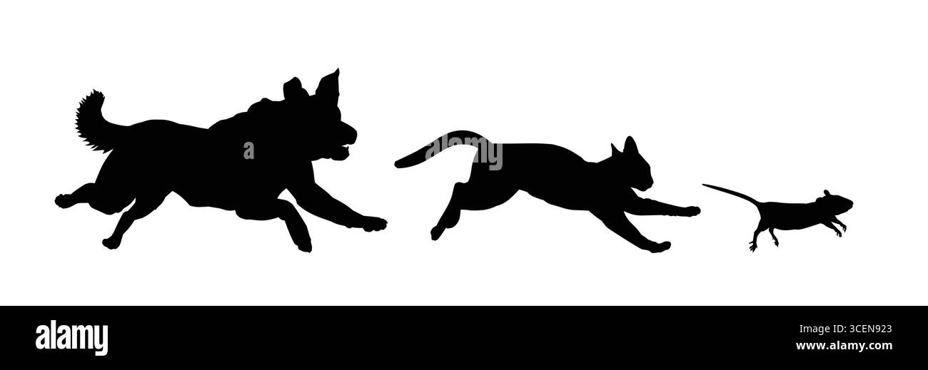 Le sagome di cane da corsa, gatto e topo. Illustrazione Vettoriale