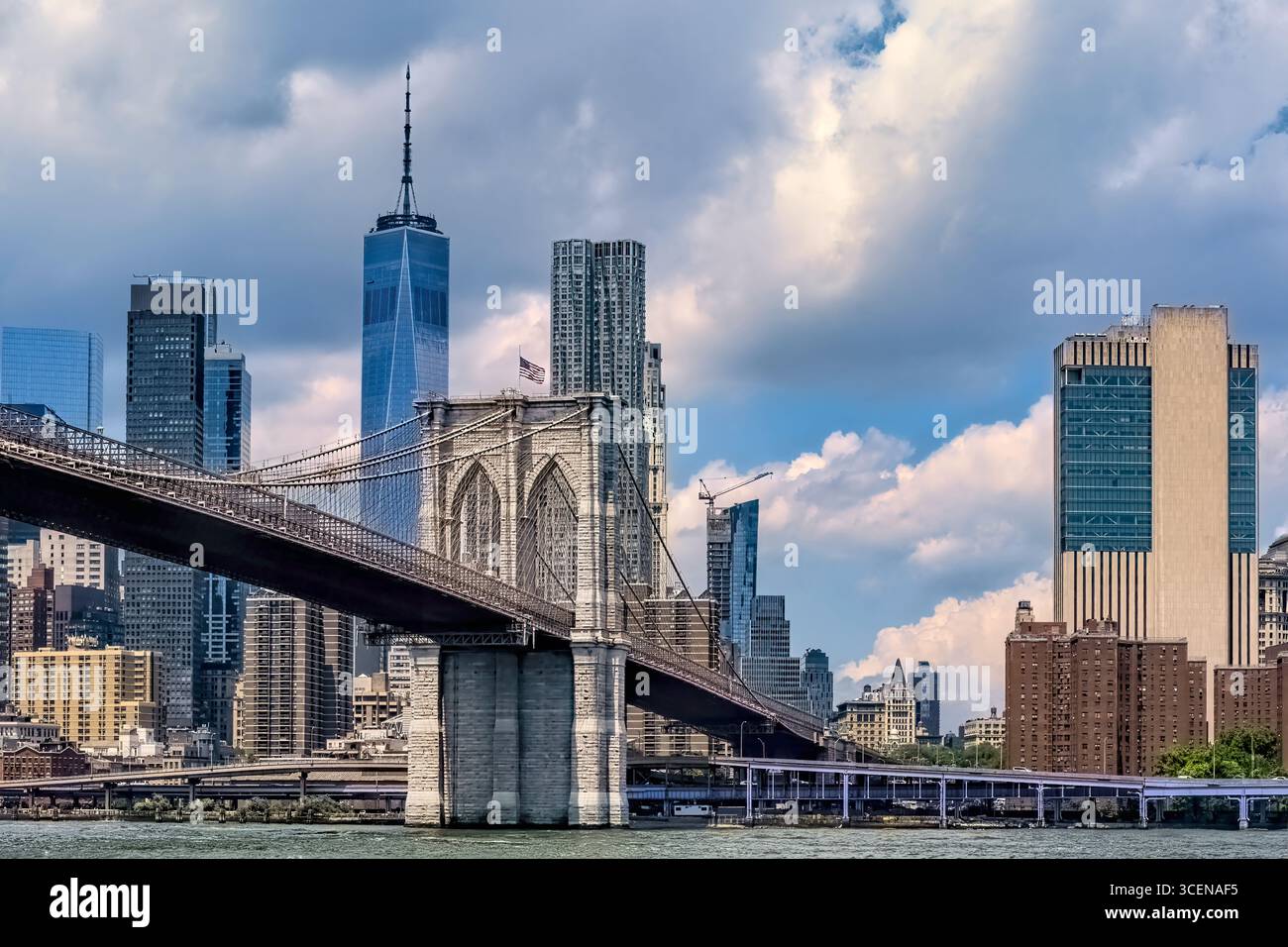 Grattacieli di Lower Manhattan da Governors Island Foto Stock
