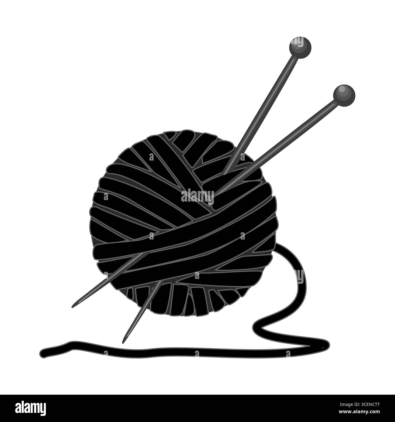 Profilo di palla di filati e aghi per maglieria. Spilla di filato con aghi. Utensili per maglieria, artigianato, maglieria a mano. Hobby e fatti a mano. Vettore Illustrazione Vettoriale