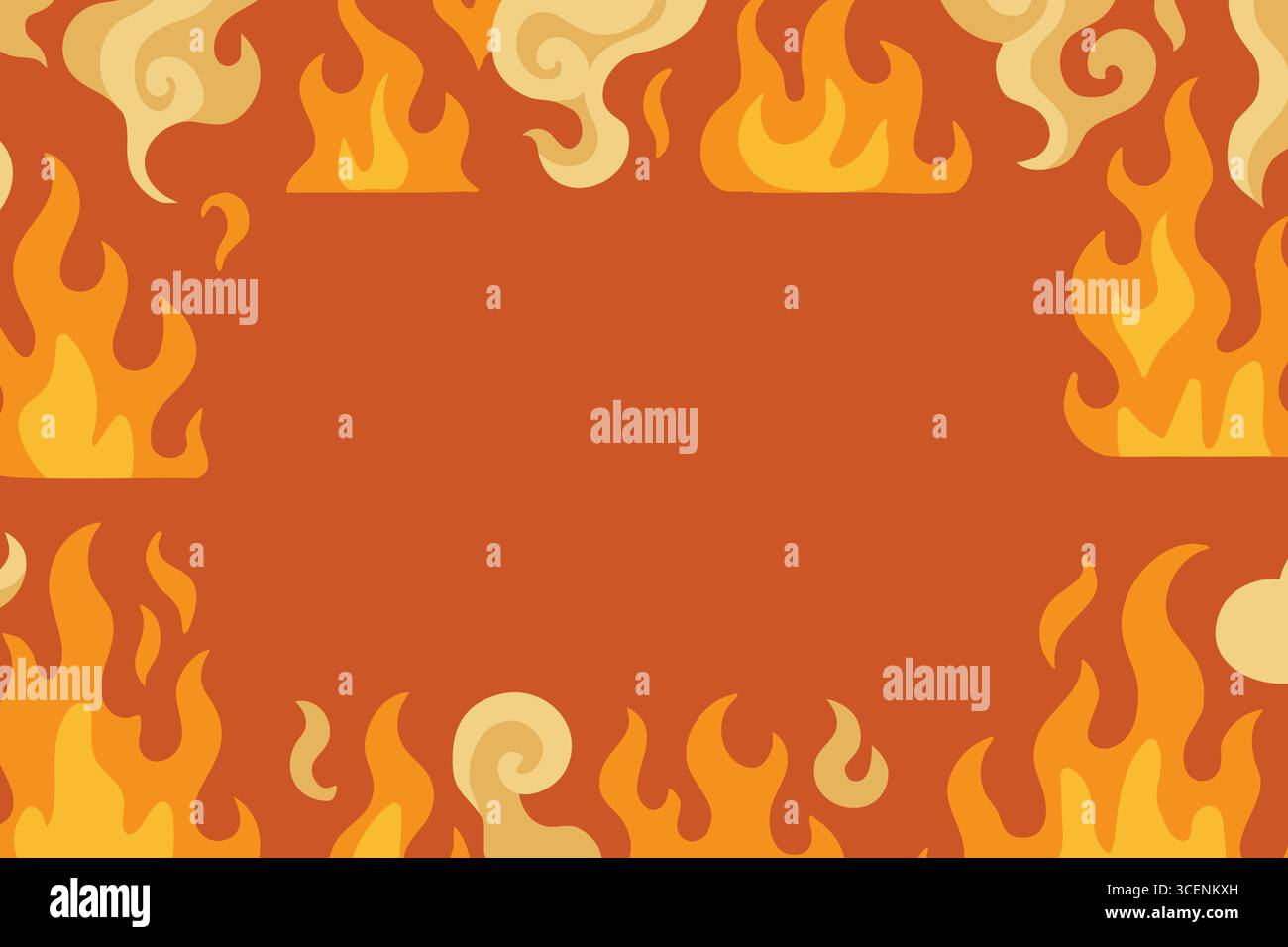 Audace illustrazione che mostra fiamme danzanti che si leccano verso l'alto su un caldo sfondo arancione. Illustrazione Vettoriale