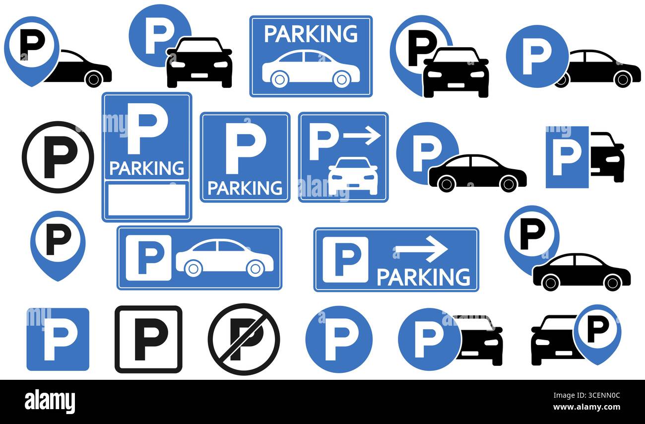 Ampio set vettoriale di icone di parcheggio con auto, segnali e simboli P in blu e nero, ideale per i progetti di trasporto, navigazione e parcheggio intelligente. Perfetto per la grafica urbana, automobilistica e segnaletica stradale. Set di icone miste di indicatori di parcheggio con veicoli e spille per mappe, adatto per applicazioni, mappe e design dell'interfaccia utente per il trasporto. Illustrazione Vettoriale Ampio set vettoriale di icone di parcheggio con auto, segnali e simboli P in blu e nero, ideale per i progetti di trasporto, navigazione e parcheggio intelligente. Perfetto per la grafica urbana, automobilistica e segnaletica stradale. Set di icone miste di indicatori di parcheggio con veicoli e spille per mappe, adatto per applicazioni, mappe e design dell'interfaccia utente per il trasporto. Illustrazione Vettoriale