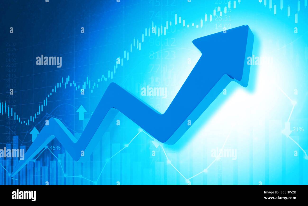 Sfondo grafico finanziario del mercato azionario con grafico di crescita astratto. illustrazione 3d. Foto Stock