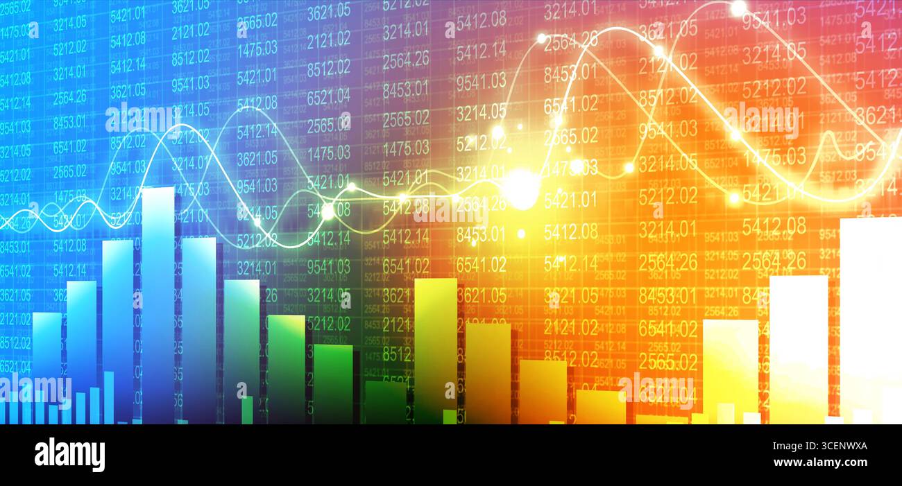 Sfondo grafico finanziario del mercato azionario con grafico grafico di crescita astratto. illustrazione 2d. Foto Stock