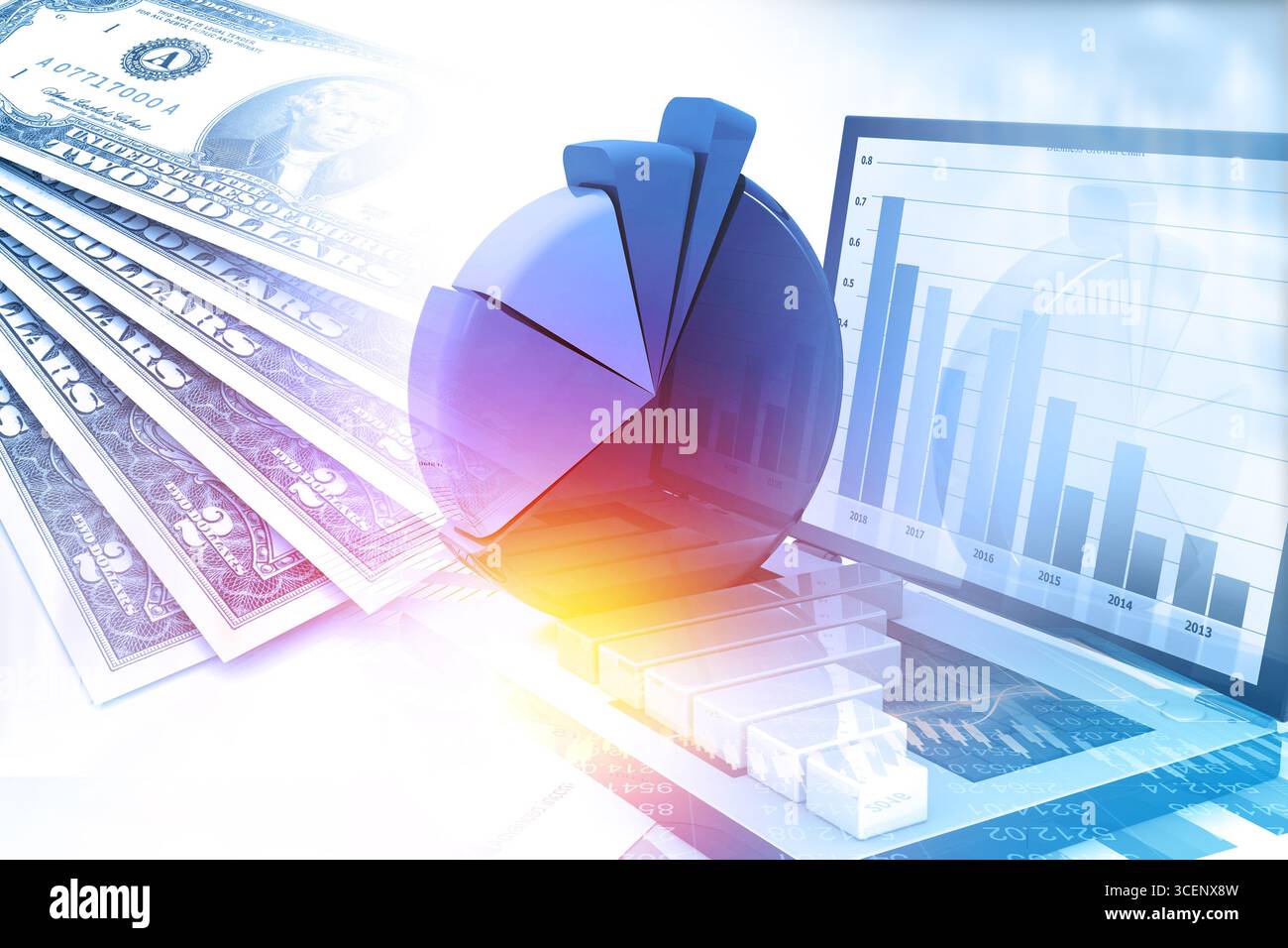Grafici aziendali e report finanziari. illustrazione 3d. Foto Stock