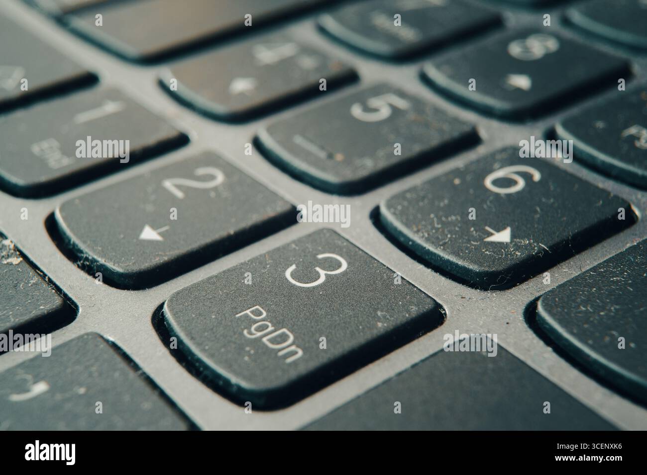 Tasti numerici sul laptop, visualizzazione macro con attenzione al numero 3. Foto Stock