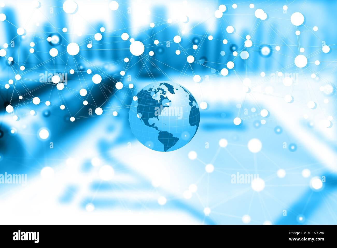 Globo sul grafico di crescita aziendale. Accordo commerciale globale illustrazione 3d. Foto Stock