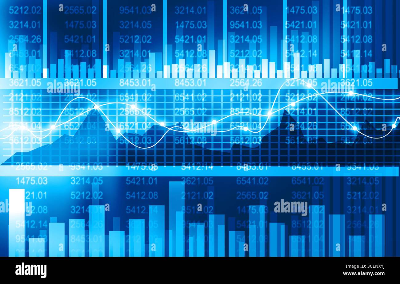 Sfondo grafico finanziario del mercato azionario con grafico grafico di crescita astratto. illustrazione 2d. Foto Stock