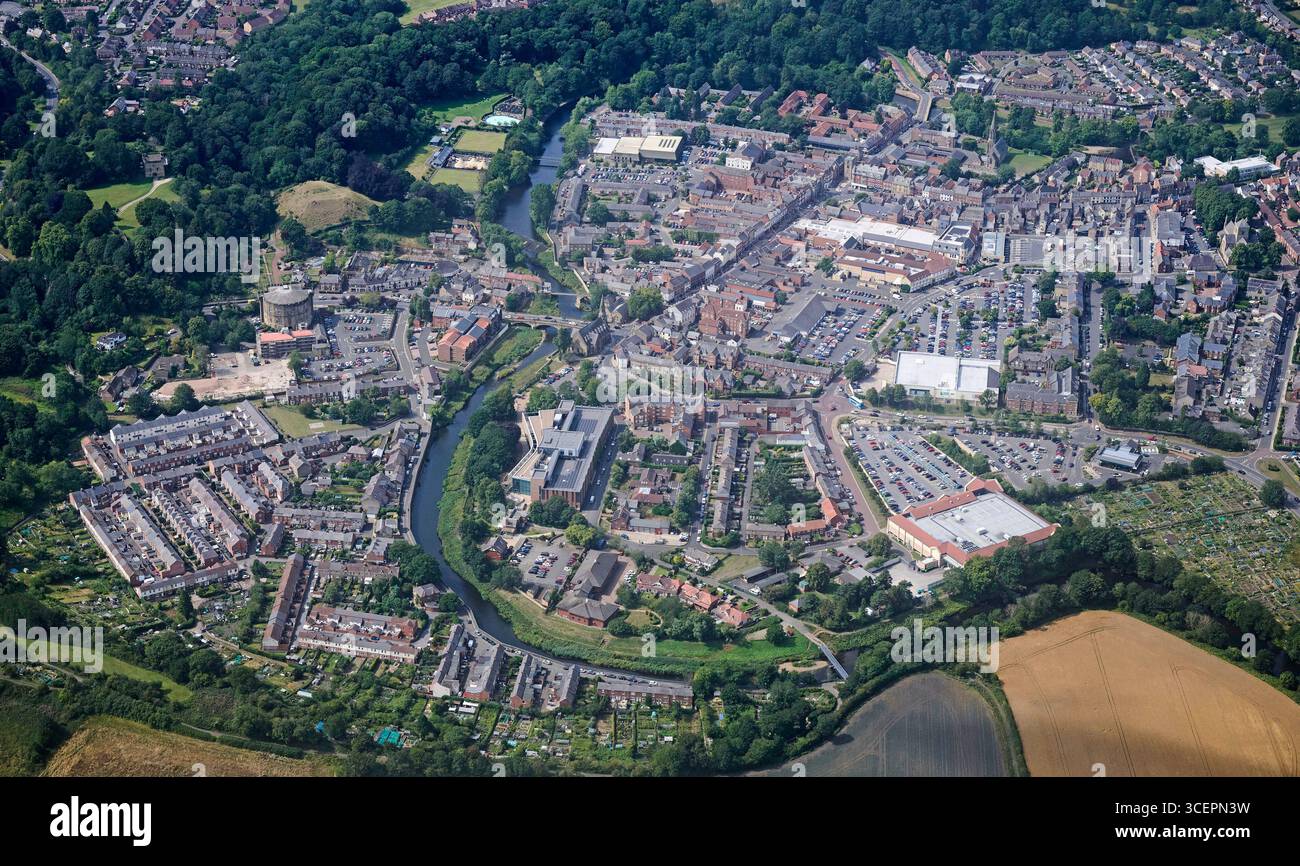 Vista aerea di Morpeth, Northumberland, ne Inghilterra Regno Unito Foto Stock