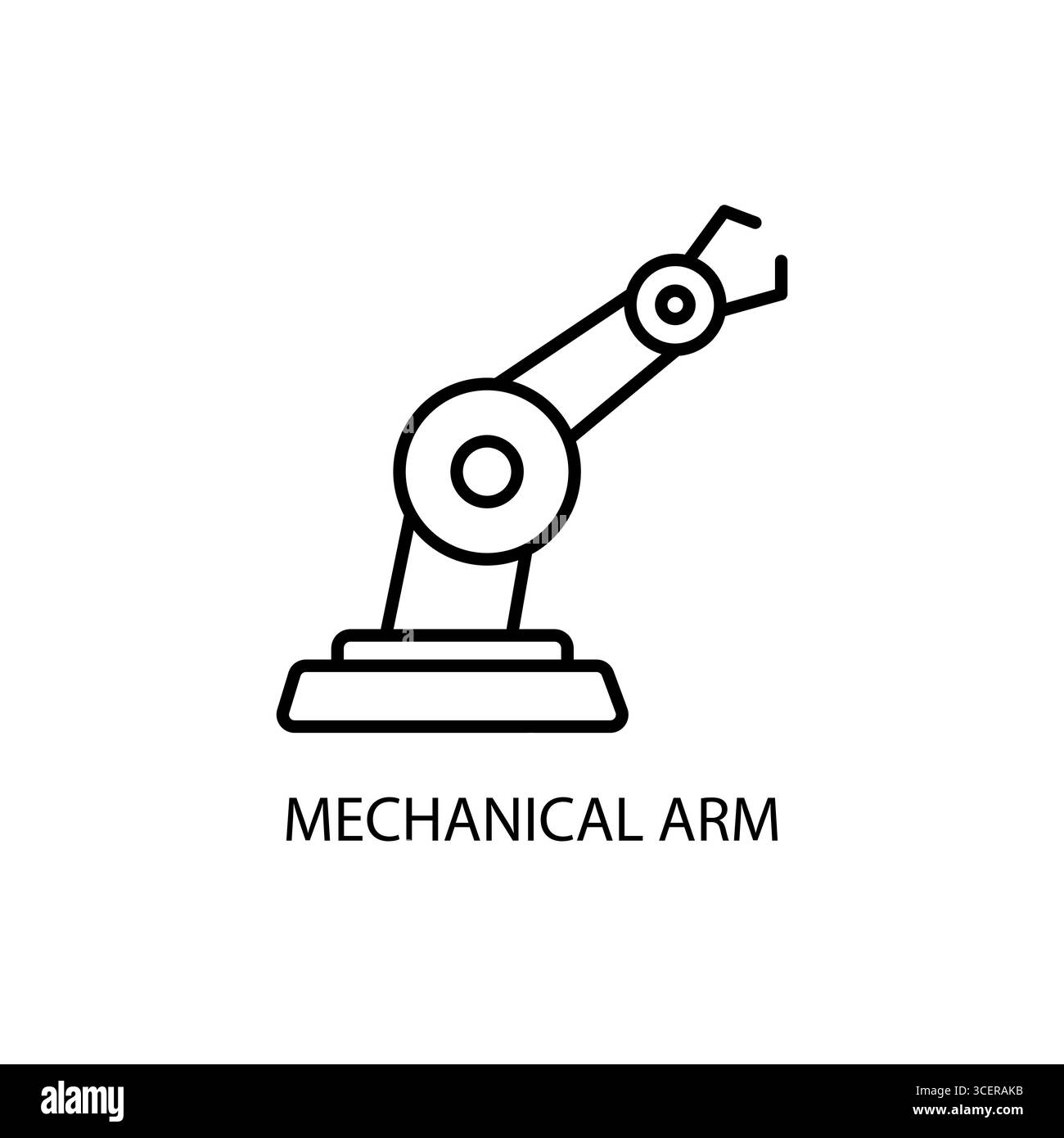 Icona braccio meccanico. Sottile icona lineare del braccio meccanico isolata su sfondo bianco dalla raccolta di intelligenza artificiale. Segno del vettore di linea, S Illustrazione Vettoriale