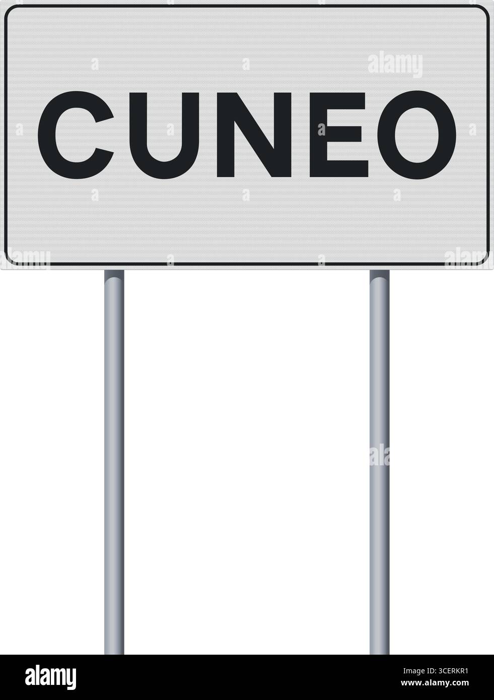 Illustrazione vettoriale del cartello stradale di Cuneo all'ingresso della città su pali metallici Illustrazione Vettoriale