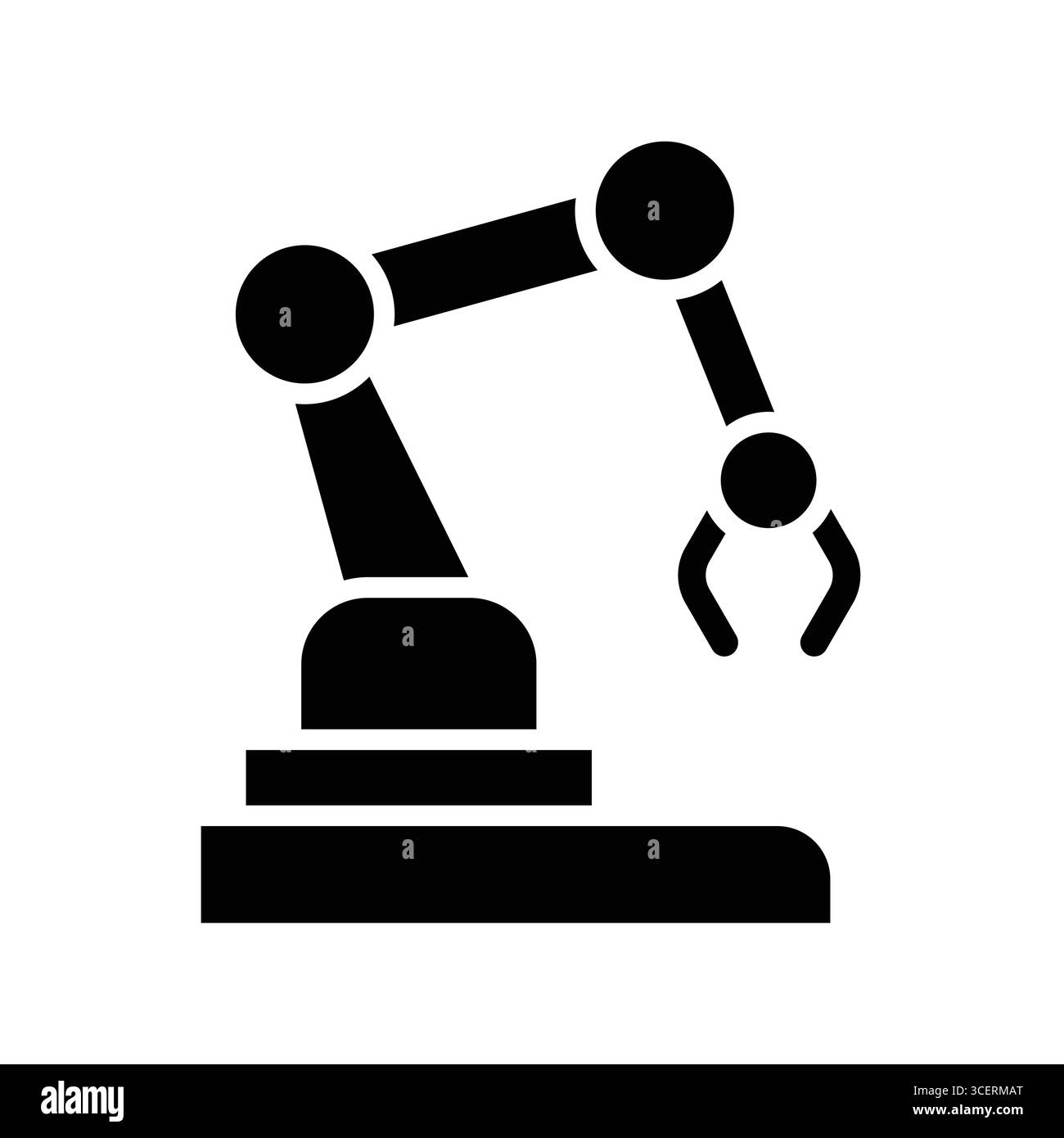 Questa silhouette nera raffigura un braccio robotico industriale, evidenziandone il ruolo nell'automazione e nei processi di produzione. Ideale per le tecnologie Illustrazione Vettoriale