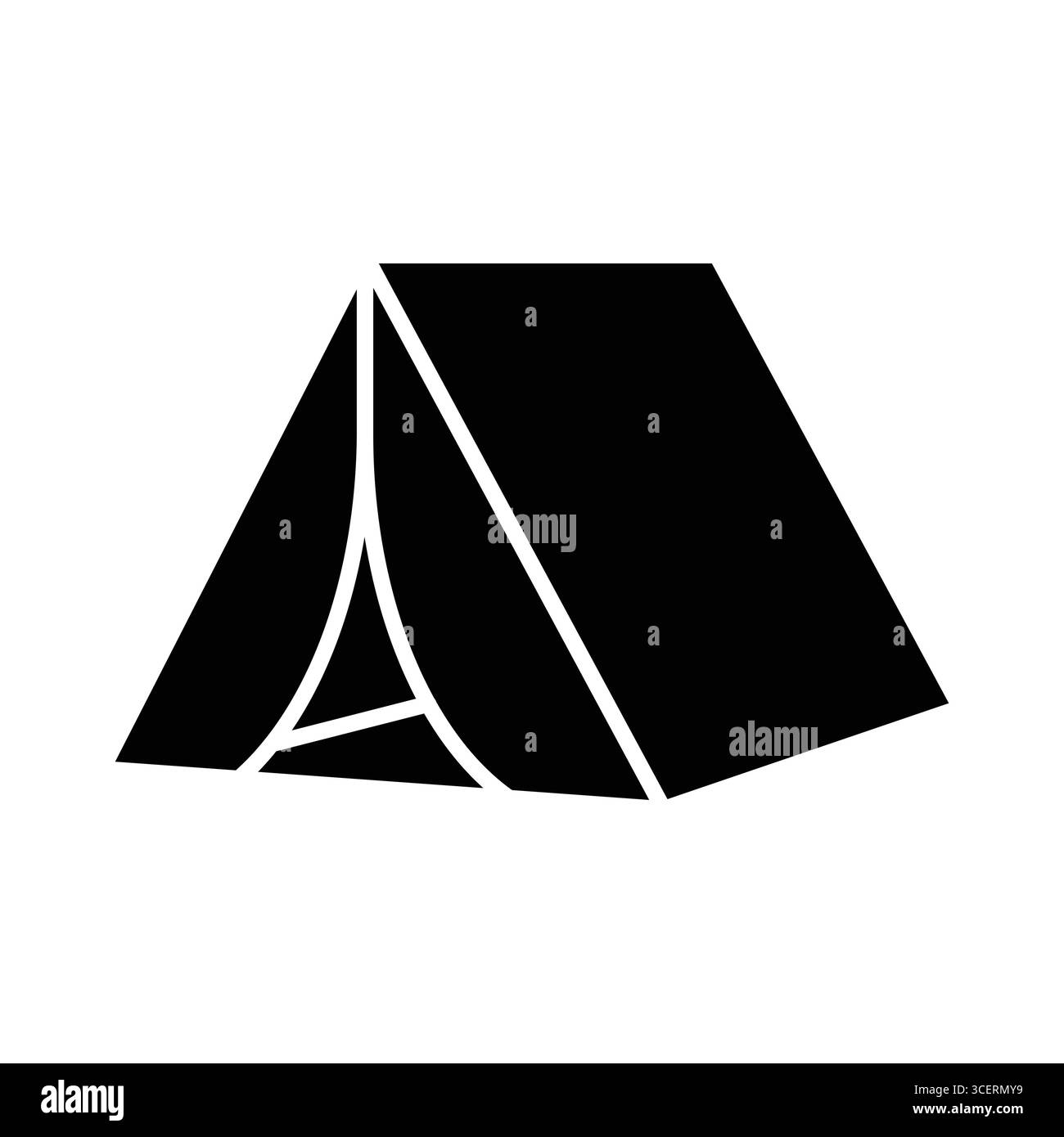 Una silhouette nera minimalista di una tenda da campeggio, perfetta per temi di avventura, attività all'aperto ed escursioni nella natura. Ideale per viaggi ed escursioni Illustrazione Vettoriale