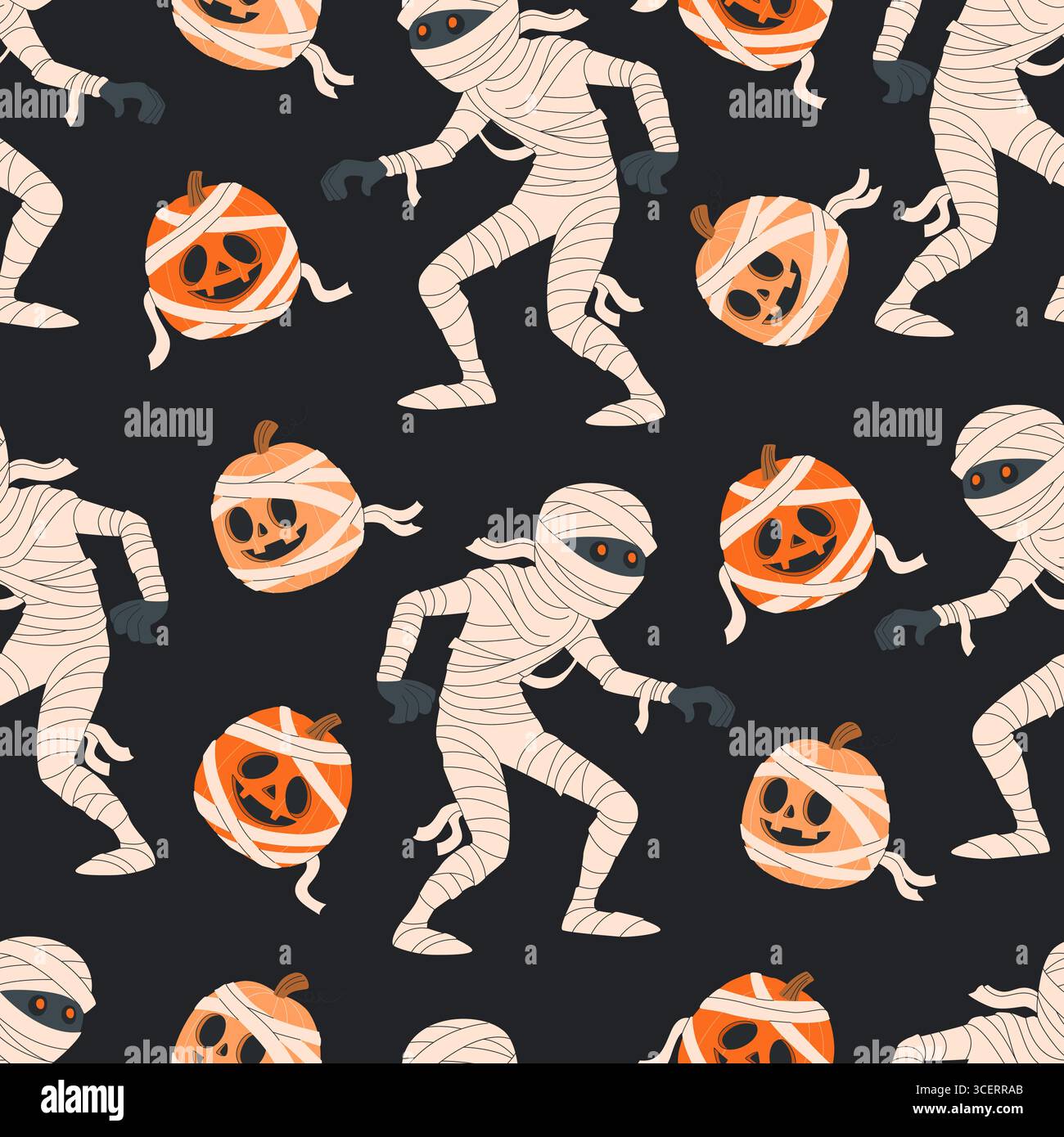 Halloween senza cuciture con zucche. Illustrazione Vettoriale