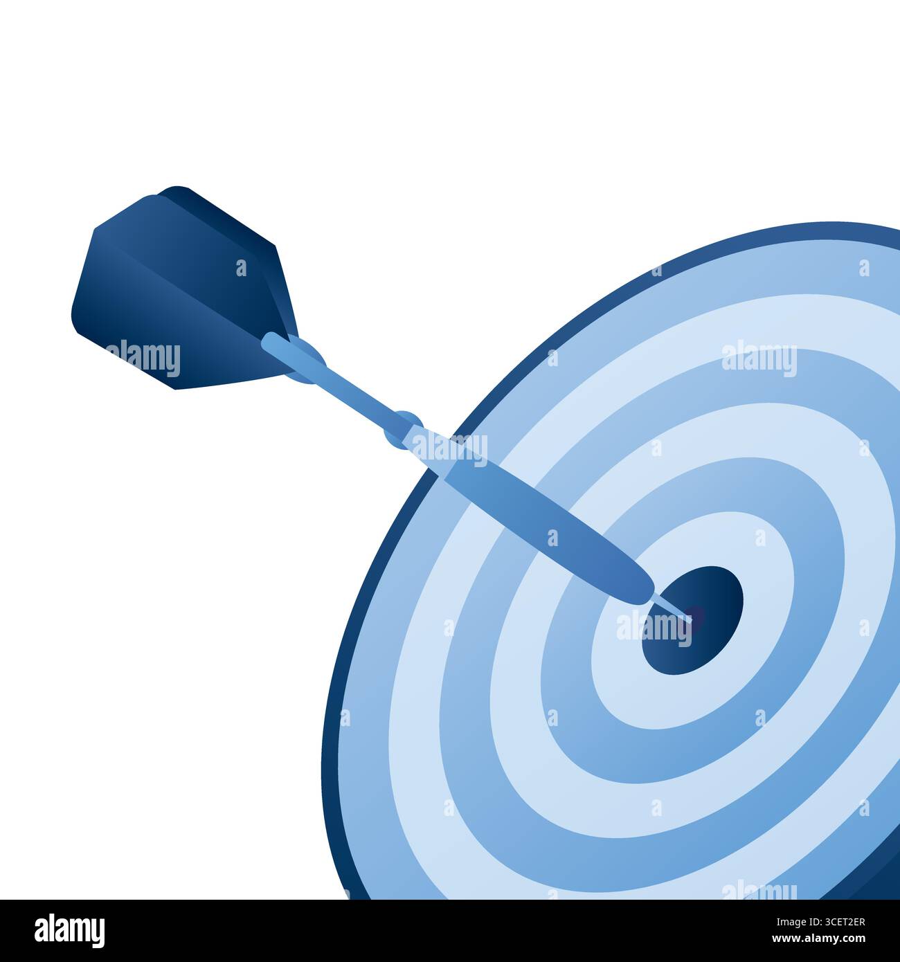 Colpire il bersaglio. Freccette blu isolate su sfondo bianco. Tavola da disegno e una freccia.Design piatto. Illustrazione vettoriale in stile trendy Illustrazione Vettoriale