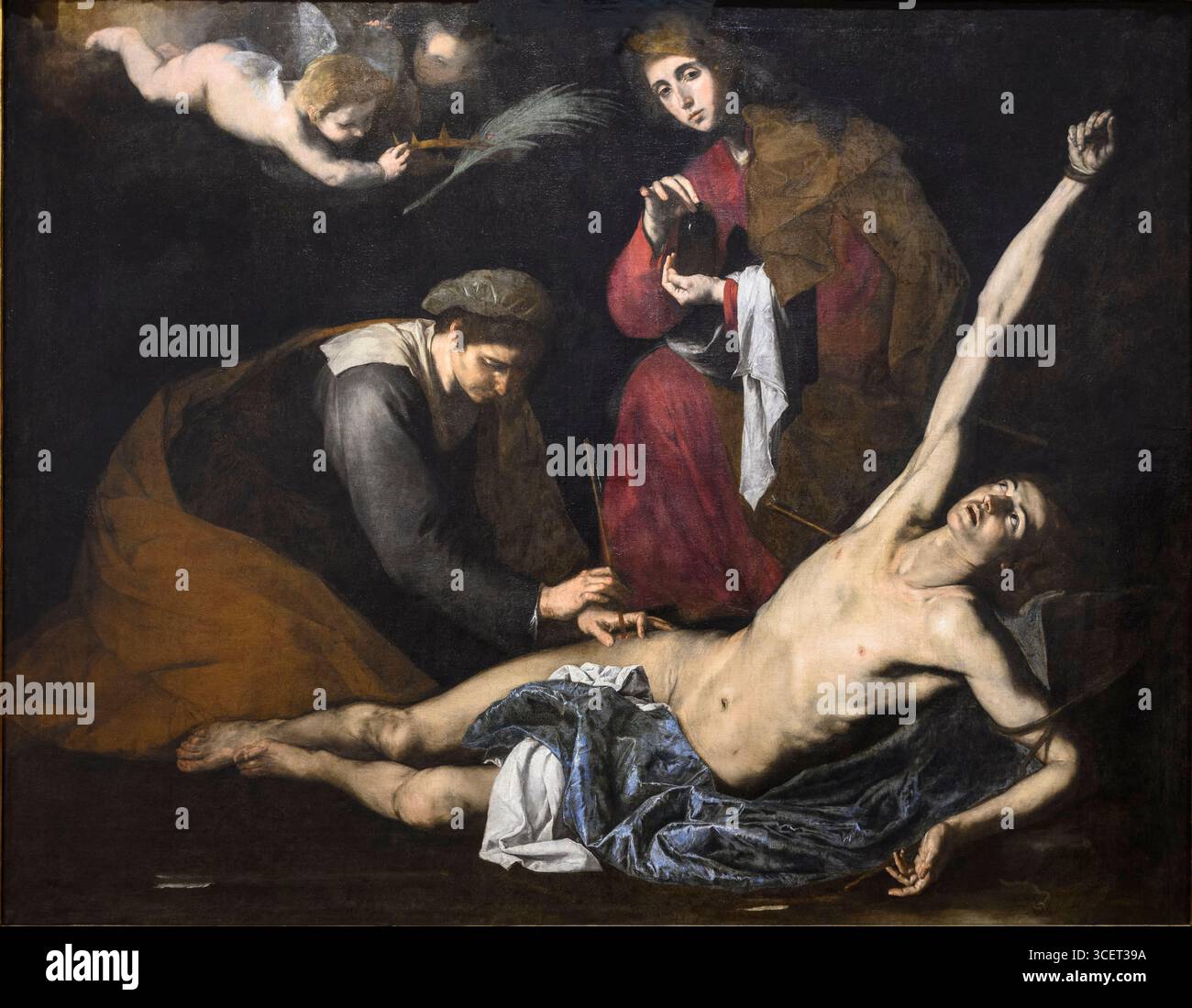 JOSE DE RIBERA 1591-1652. San Sebastian curado por las santas mujeres, San Sebastiano curato dalle sante donne. 1620/23 olio su tela. Foto Stock