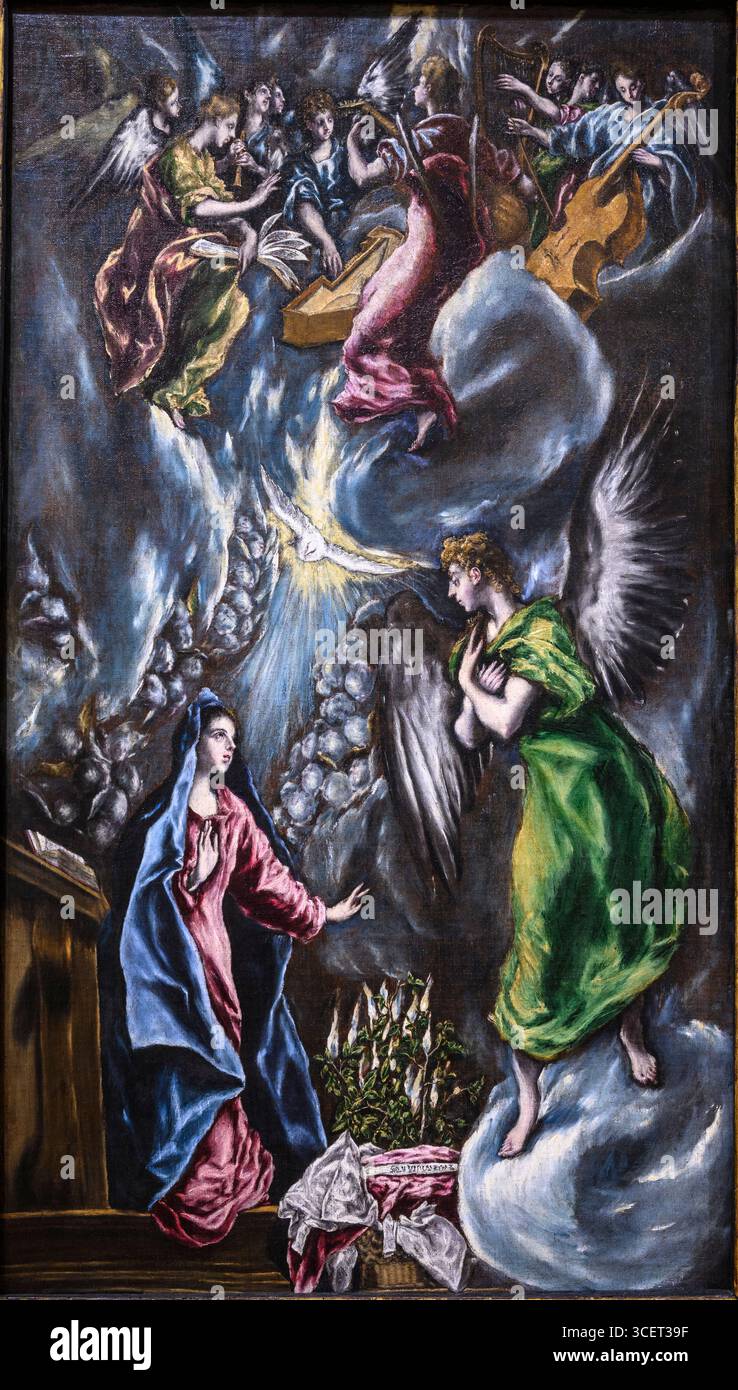 EL GRECO 1541-1614. L'Annunciazione 1597-1600. Olio su tela. Una delle due versioni più piccole realizzate dall'artista per la chiesa di la Encarnacion al Foto Stock