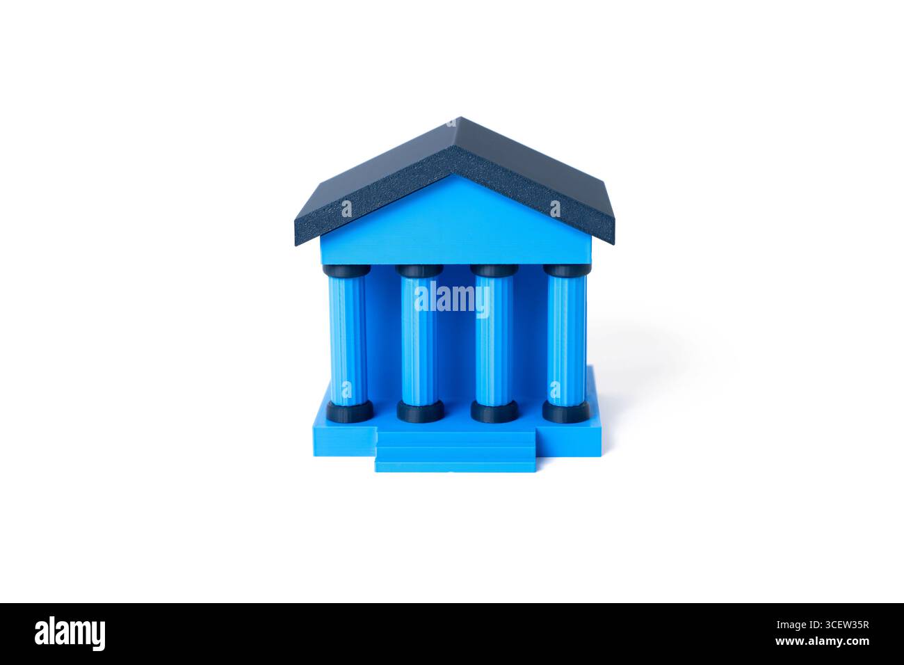 Edificio in banca su sfondo bianco. Istituzioni tradizionali. Protezione del risparmio. Servizi di deposito. Prestiti ipotecari. Account aziendali. Foto Stock