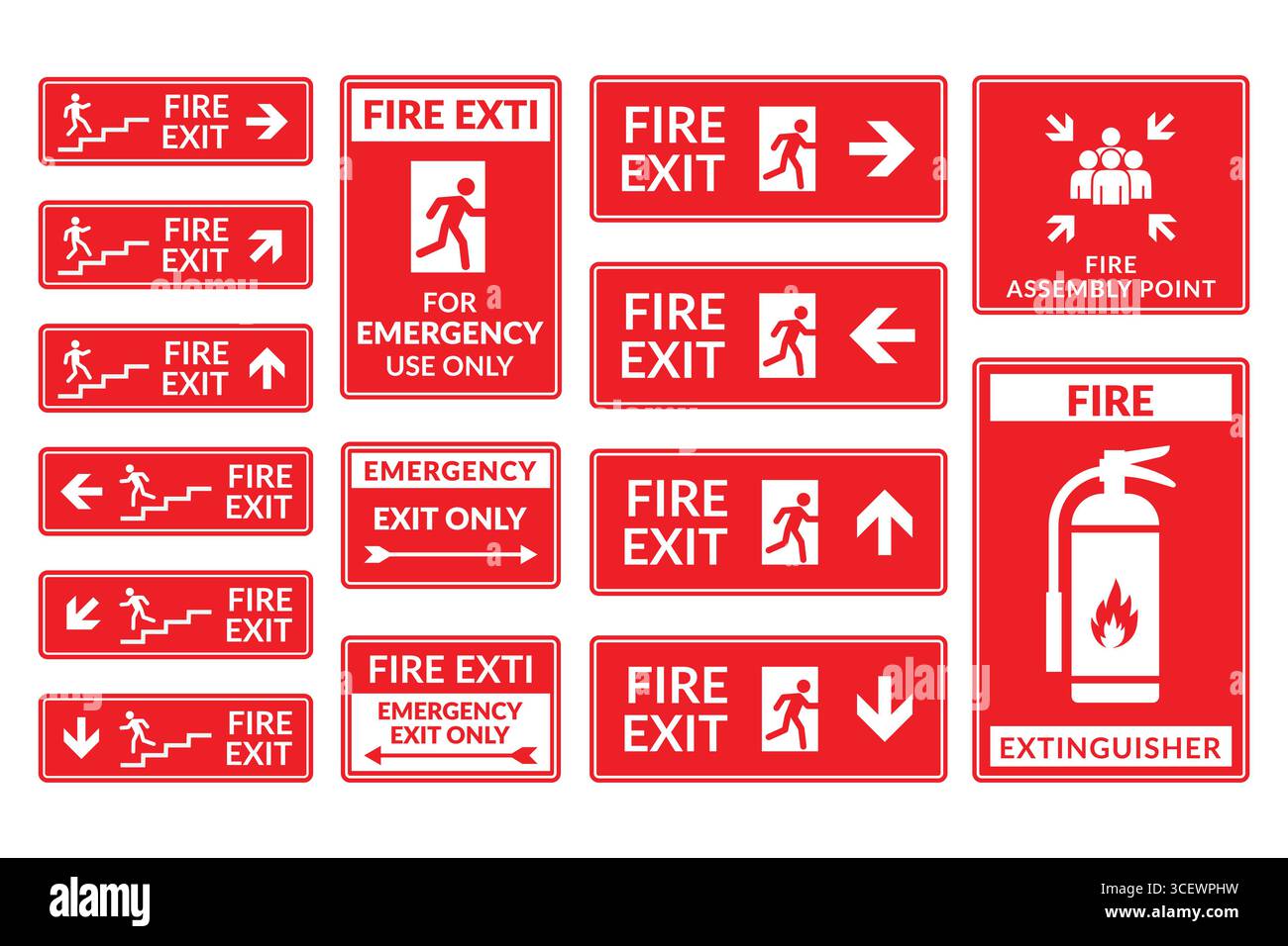 Raccolta dei segnali di sicurezza antincendio e dei segnali di uscita di emergenza Illustrazione Vettoriale