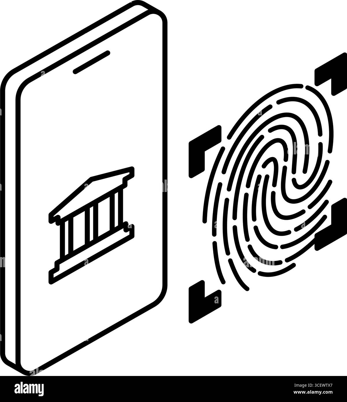 Icona Fintech dell'autenticazione tramite impronte digitali: Accesso alla banca online, illustrazione del vettore di mobile banking sicuro Illustrazione Vettoriale