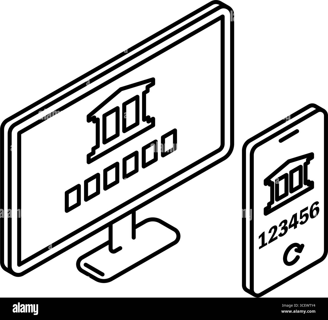 Icona Fintech della banca online con sicurezza di autenticazione a due fattori, illustrazione vettoriale sicura per il mobile banking Illustrazione Vettoriale