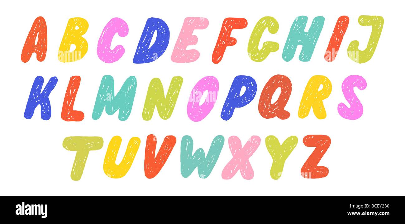 Carattere colorato con trama a matita disegnata a mano Illustrazione Vettoriale