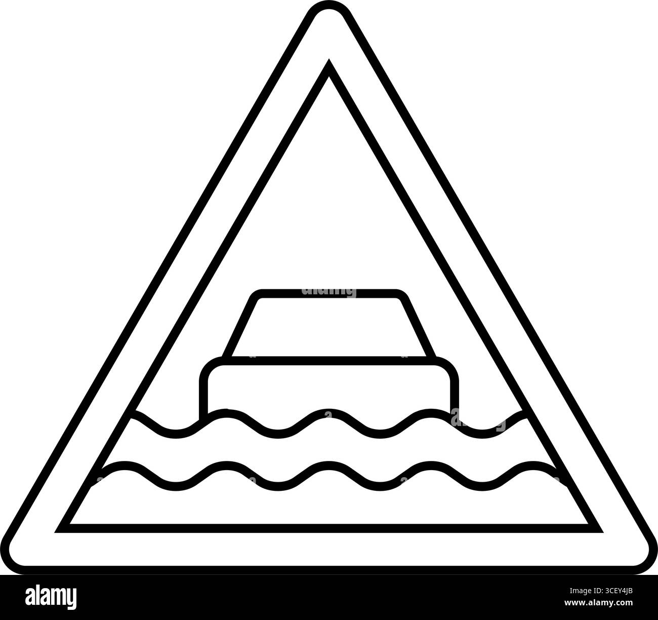 pioggia battente inondando la vettura, illustrazione vettoriale dell'icona della linea degli ostacoli Illustrazione Vettoriale
