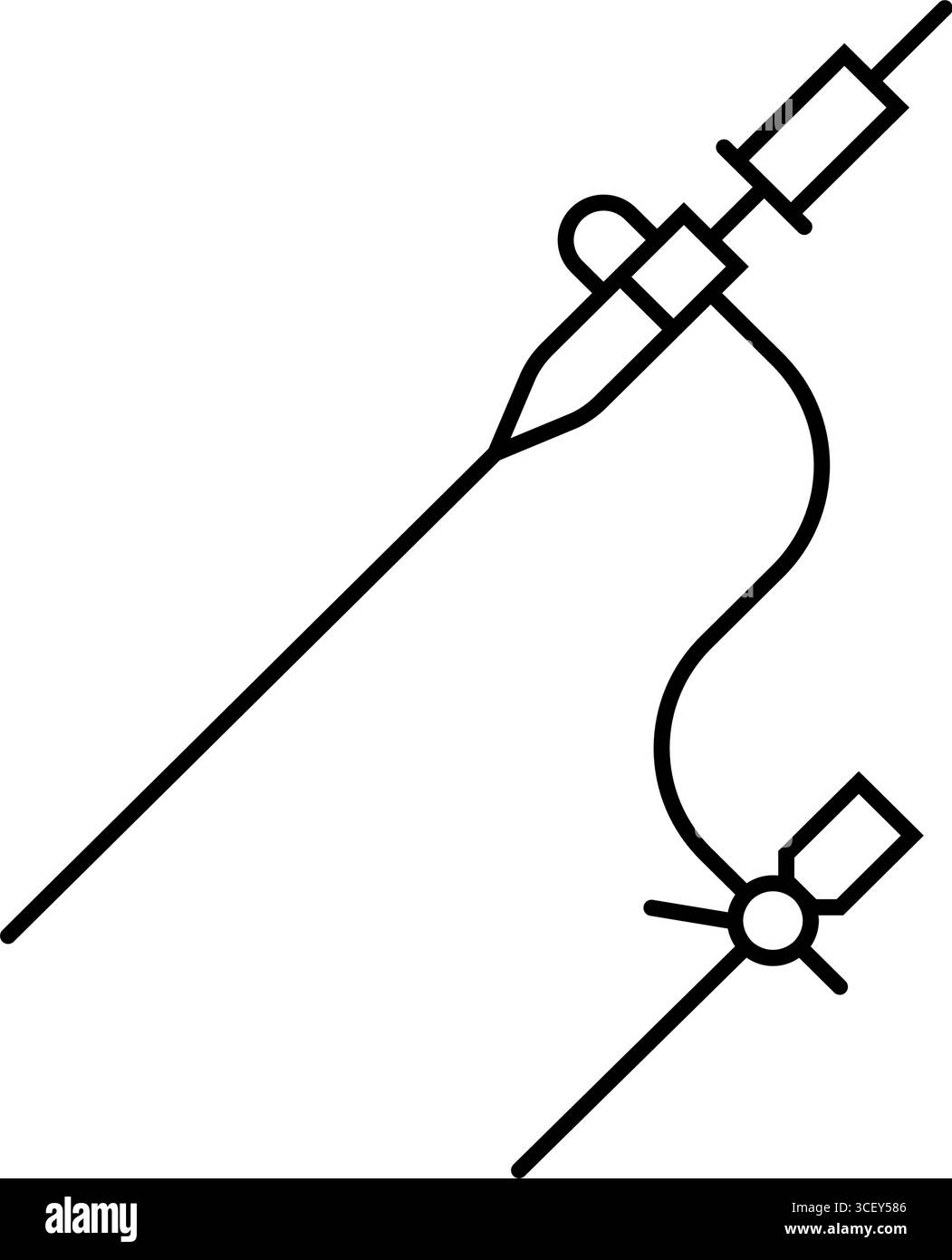 illustrazione vettoriale dell'icona della linea degli accessori per cardiologia del catetere cardiaco Illustrazione Vettoriale