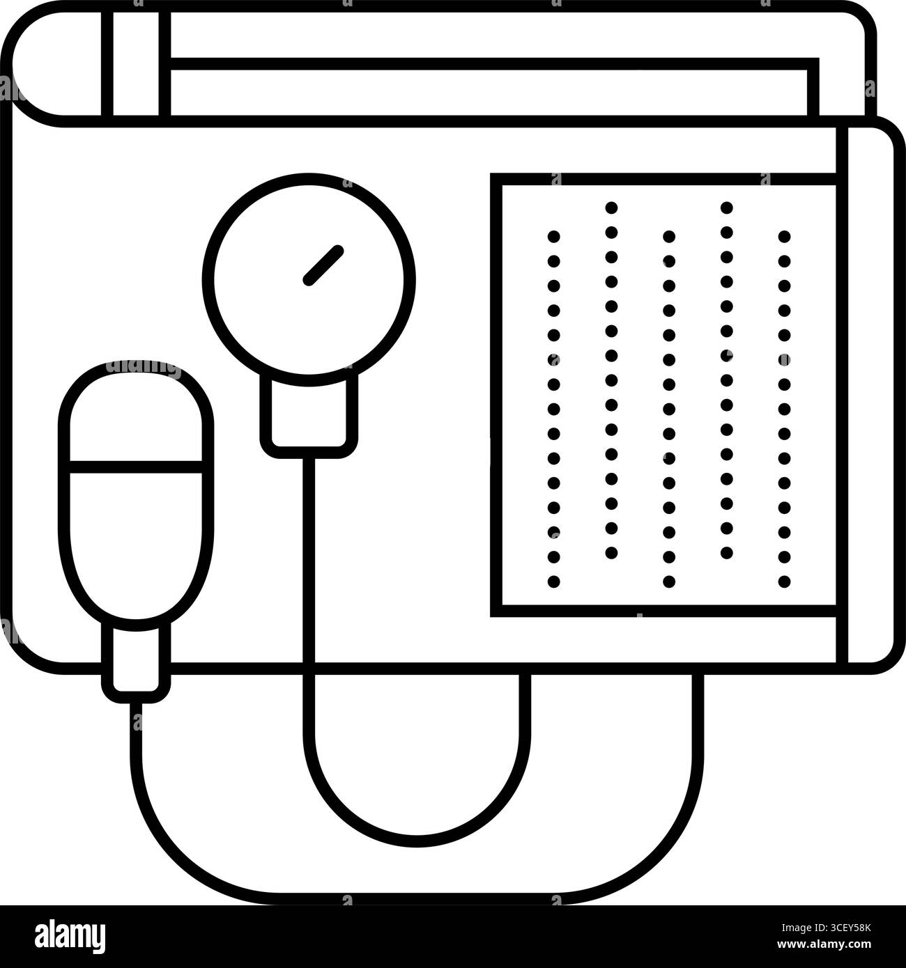 illustrazione vettoriale dell'icona della linea degli accessori cardiologici dello sfigmomanometro Illustrazione Vettoriale