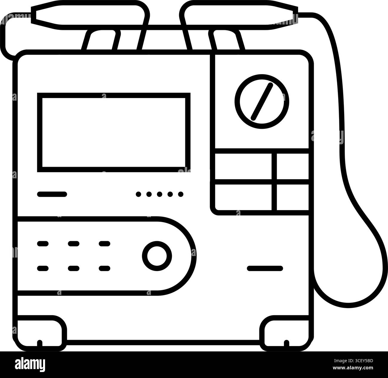 illustrazione vettoriale dell'icona della linea degli accessori per cardiologia del defibrillatore Illustrazione Vettoriale