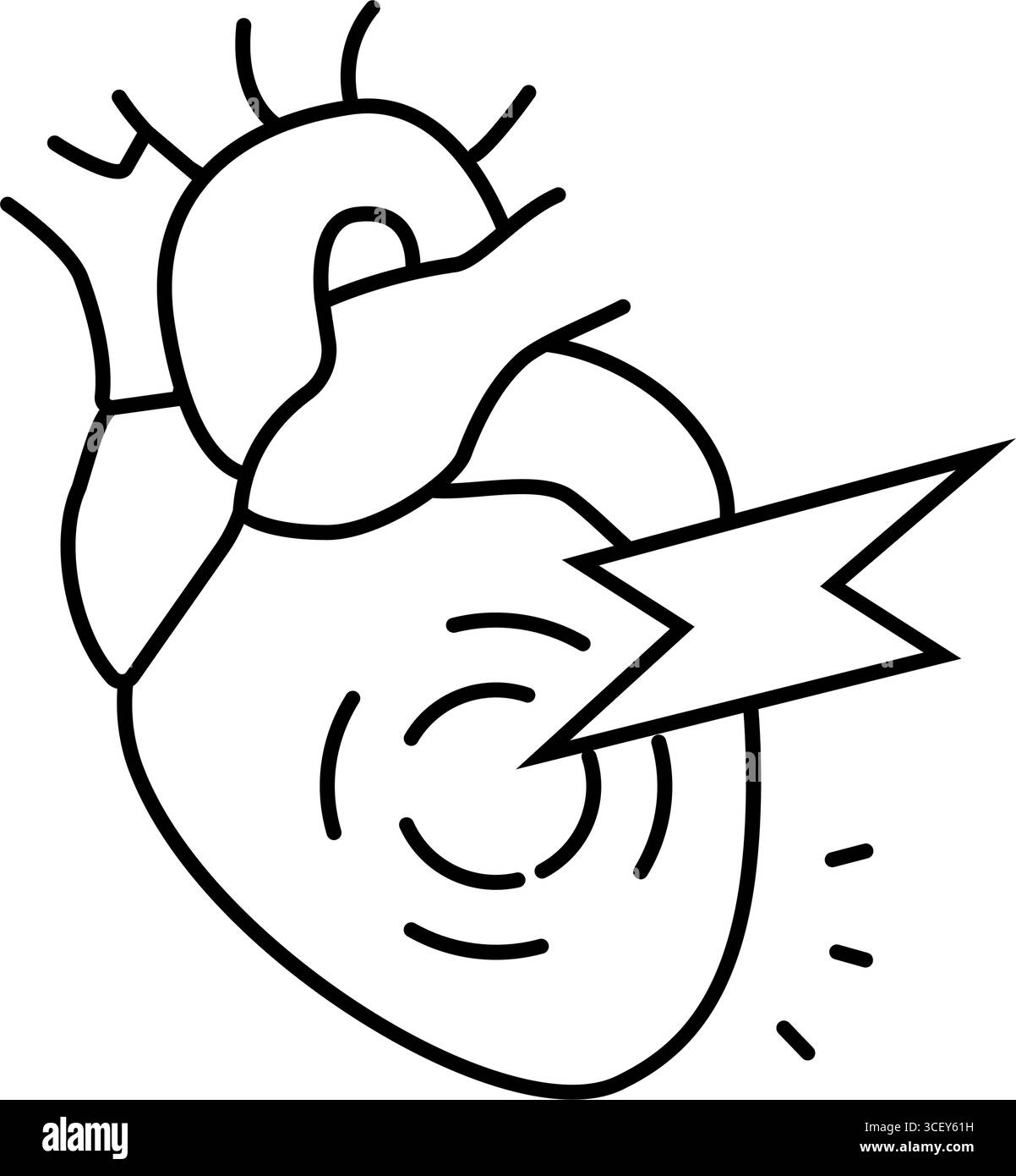 illustrazione vettoriale dell'icona della linea di cardiologia dell'insufficienza cardiaca Illustrazione Vettoriale