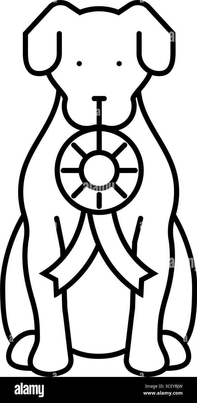 illustrazione vettoriale dell'icona della linea del concorso per cani a nastro Illustrazione Vettoriale