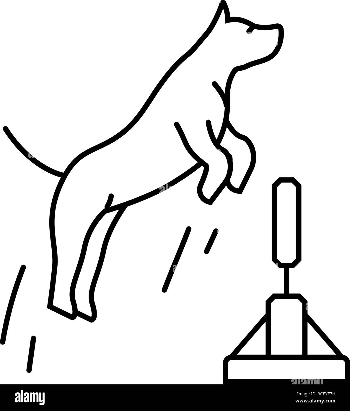 illustrazione vettoriale dell'icona della linea del concorso per cani che salta ostacoli Illustrazione Vettoriale
