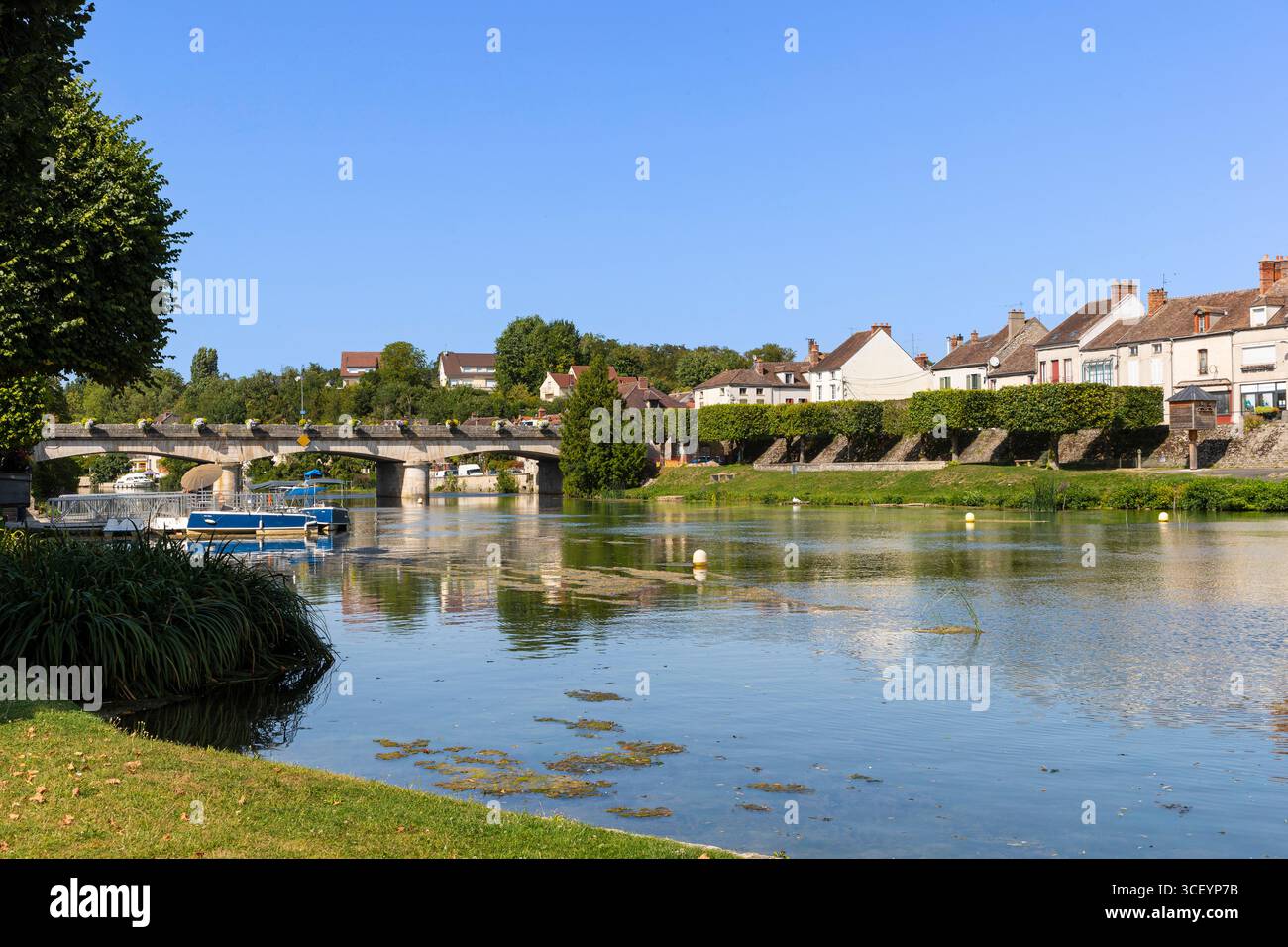 Il fiume Loing, Nemours, Seine-et-Marne, Île-de-France, Francia Foto Stock