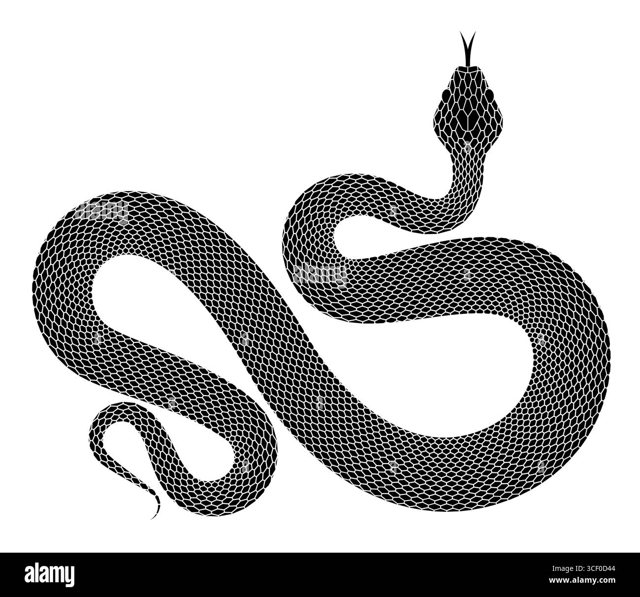 Silhouette Black Snake su sfondo bianco. Illustrazione vettoriale isolata di serpente avvolto in un design minimalista Illustrazione Vettoriale