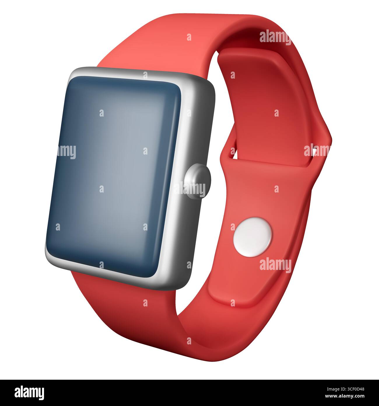 Orologio intelligente in acciaio realistico con cinturino rosso isolato su sfondo bianco. Concetto di inseguitore di fitness e salute del dispositivo indossabile. Illustrazione vettoriale Illustrazione Vettoriale