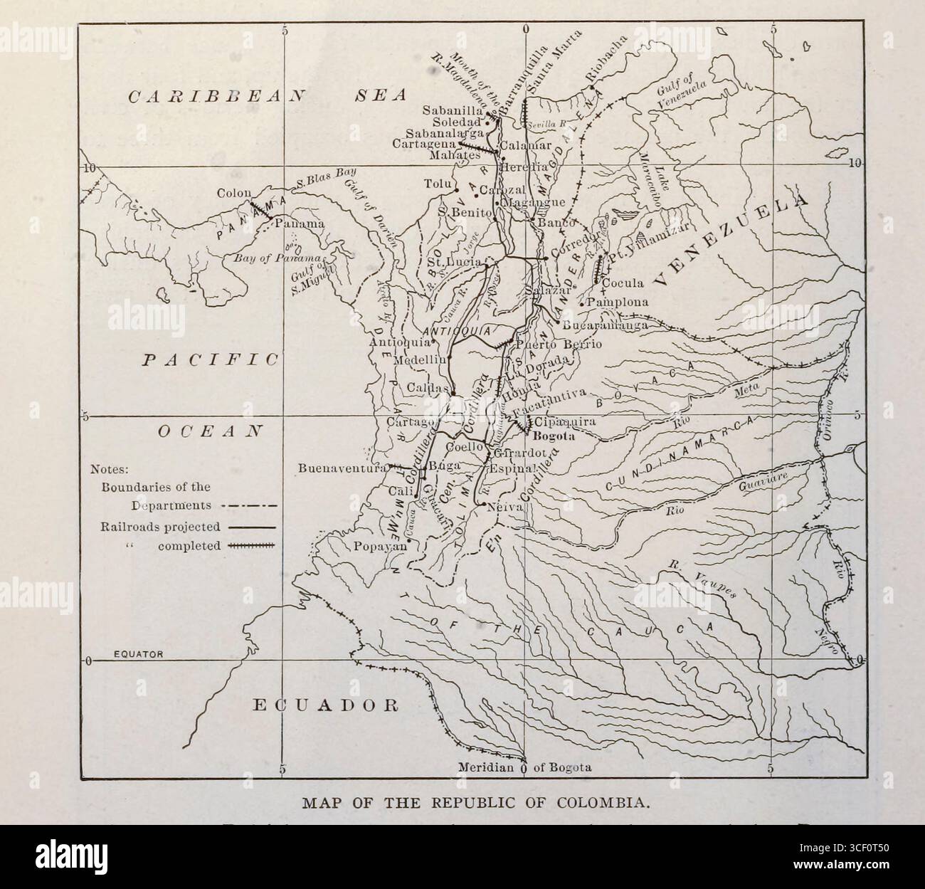 Mappa della Repubblica di Colombia dall'articolo LA REPUBBLICA DI COLOMBIA E IL CANALE DI PANAMA. Di John Geo. Leigh. Dalla rivista Engineering dedicata al progresso industriale volume XXVI ottobre 1903 - marzo 1904 The Engineering Magazine Co Foto Stock