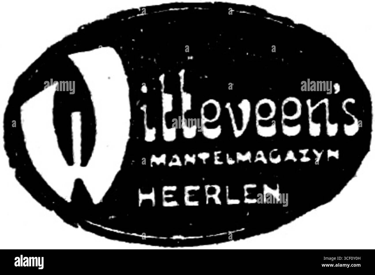 Un annuncio per il Witteveen's Mantelmagazijn, un negozio di cappotti a Heerlen, dal quotidiano De Limburger, datato 3 dicembre 1936. L'annuncio promuove l'abbigliamento di questo negozio locale nella città olandese. Foto Stock