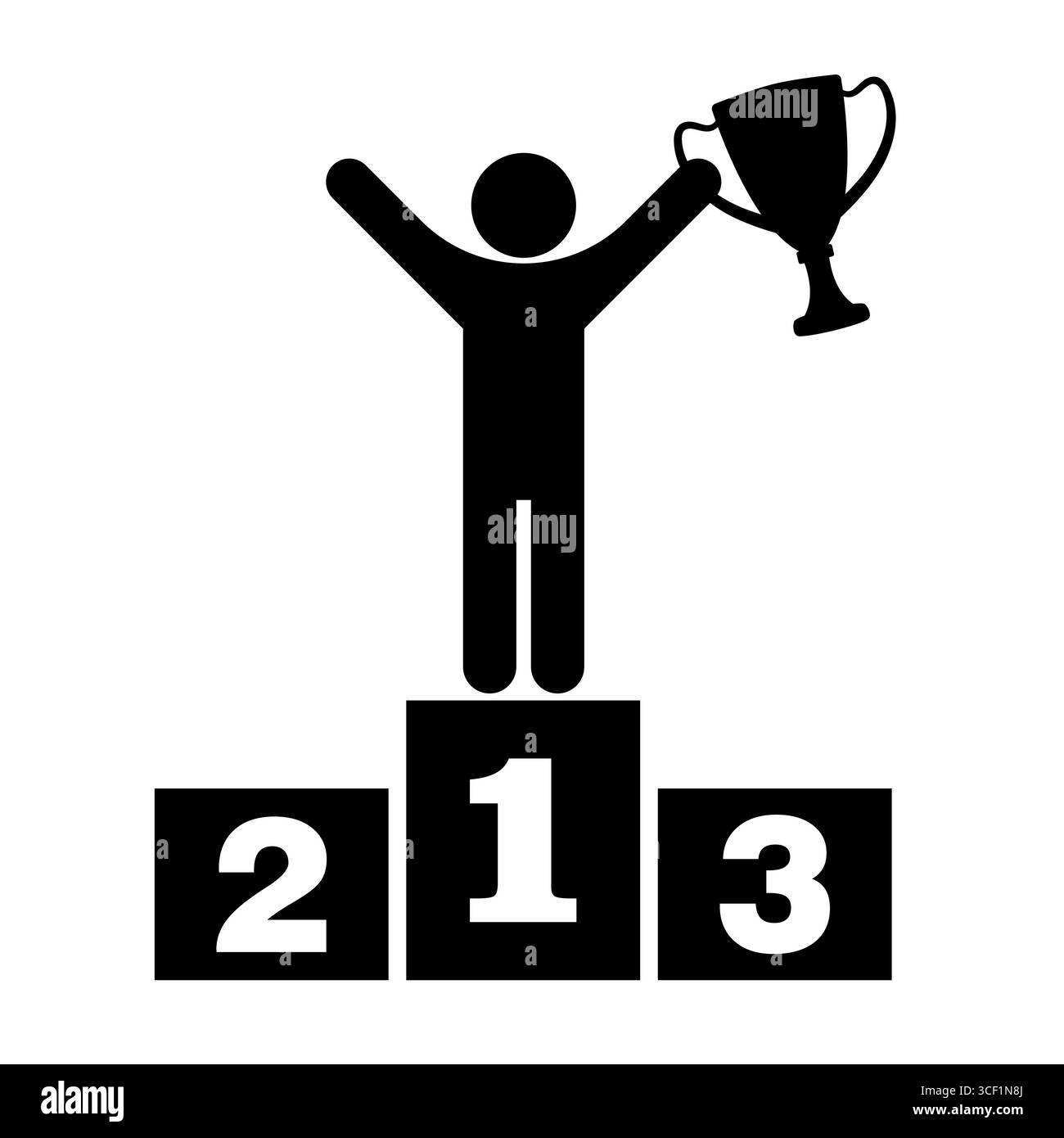 Vincitore del Podium Holding Trophy Cup. Illustrazione della silhouette. Una silhouette semplice ma potente di una persona vittoriosa che si erge orgogliosamente su un podio. Illustrazione Vettoriale