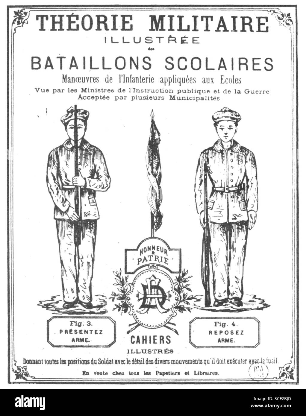 Un opuscolo educativo per il Bataillon scolaire del 1885, che faceva parte di un programma di addestramento militare scolastico nella regione settentrionale della Francia, con l'obiettivo di preparare i giovani al servizio militare. Foto Stock