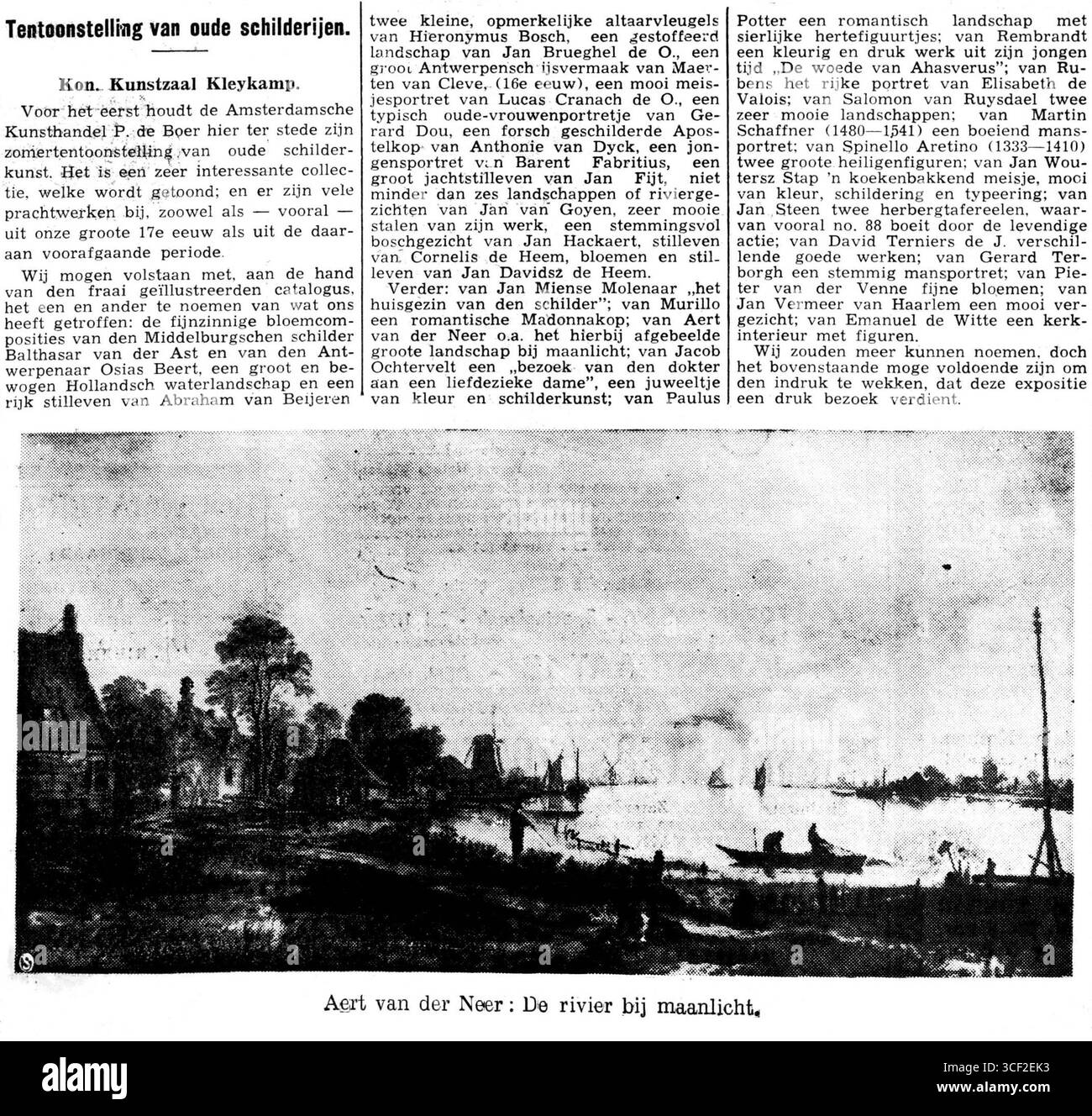 Un articolo del Haagsche Courant del 23 giugno 1939, ha discusso di una mostra di vecchi dipinti. La mostra presentava opere di vari periodi della storia dell'arte. Foto Stock