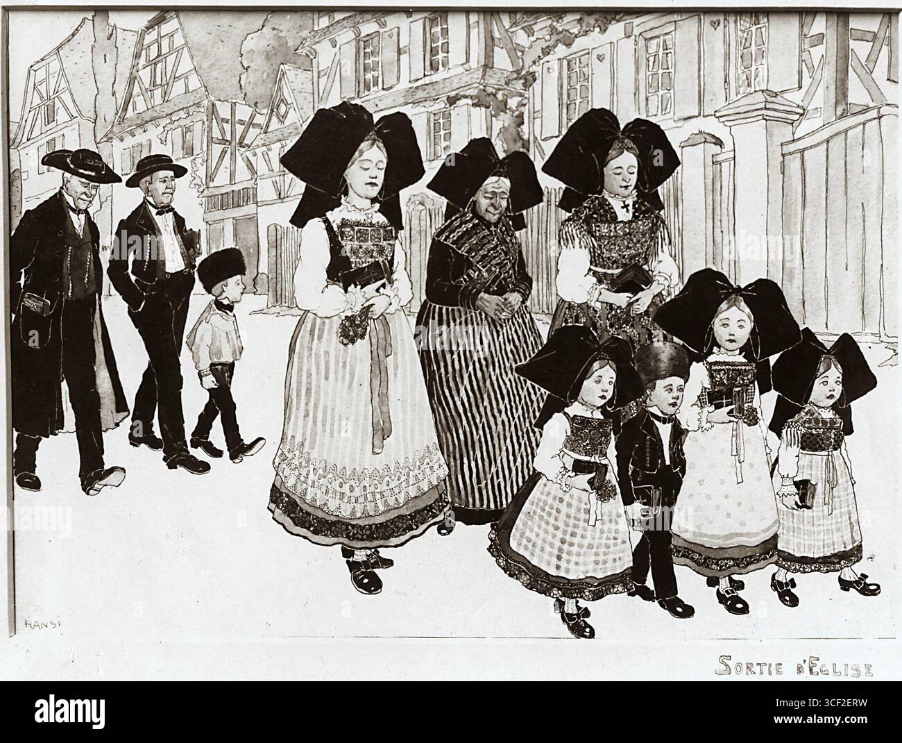 Un cartone animato politico del 1914 di Waltz (alias "Hansi") raffigurante tradimento. Questa opera faceva parte di una serie di cartoni animati che portarono ad accuse di tradimento in Alsazia, Francia, durante la prima guerra mondiale Foto Stock