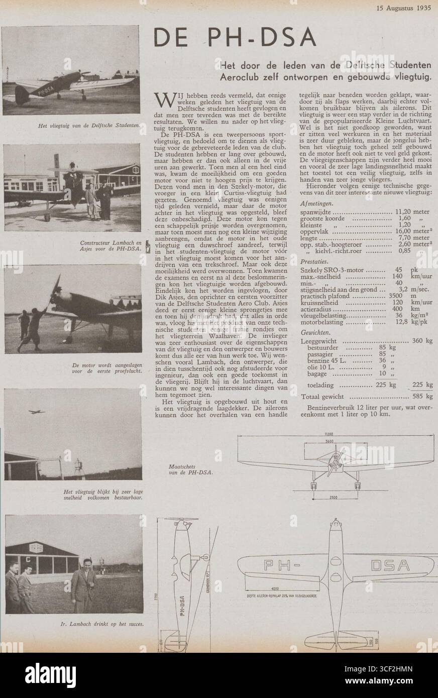Il PH-DSA, progettato e costruito dai membri della Delftsche Studenten Aeroclub nel 1935, rappresenta un notevole successo nella storia dell'aviazione olandese. Foto Stock
