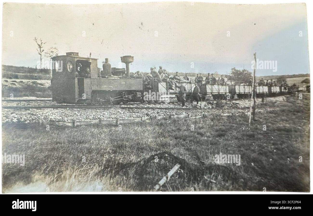 La Brigadelok No. 229 era una locomotiva per ferrovia utilizzata durante la prima guerra mondiale tra il 1914 e il 1918. Queste locomotive erano tipicamente utilizzate per il trasporto di forniture militari su binari a scartamento ridotto. Foto Stock