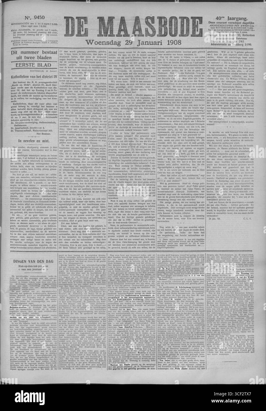 Questa immagine documenta la mostra del 1908 al Museo Boymans di Rotterdam, che espone opere dei membri del Circolo d'Arte di Rotterdam (Rotterdam Art Circle). L'evento è stato coperto dal giornale locale De Maasbode il 29 gennaio 1908. Foto Stock
