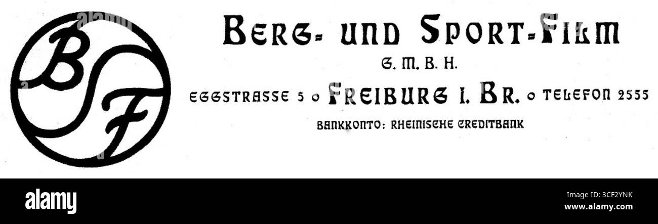 Berg- und Sport-Film GmbH, fondata a Friburgo in Brisgovia nel 1920 da Odo Deodatus I. Tauern e Arnold Fanck, è stata una società di produzione cinematografica pionieristica specializzata in film di sport di montagna. Foto Stock
